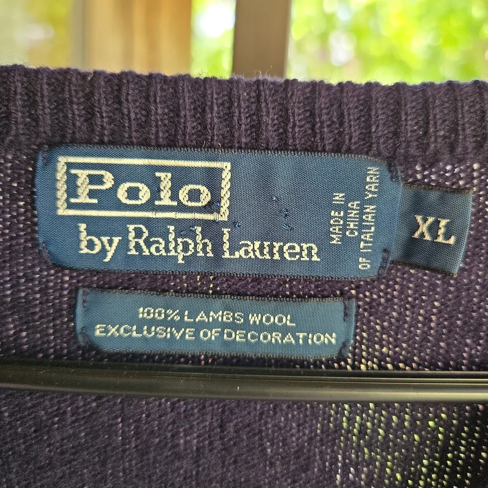 Polo Ralph Lauren Navy Blue Lambswool V-neck Sweater Size Extra Large